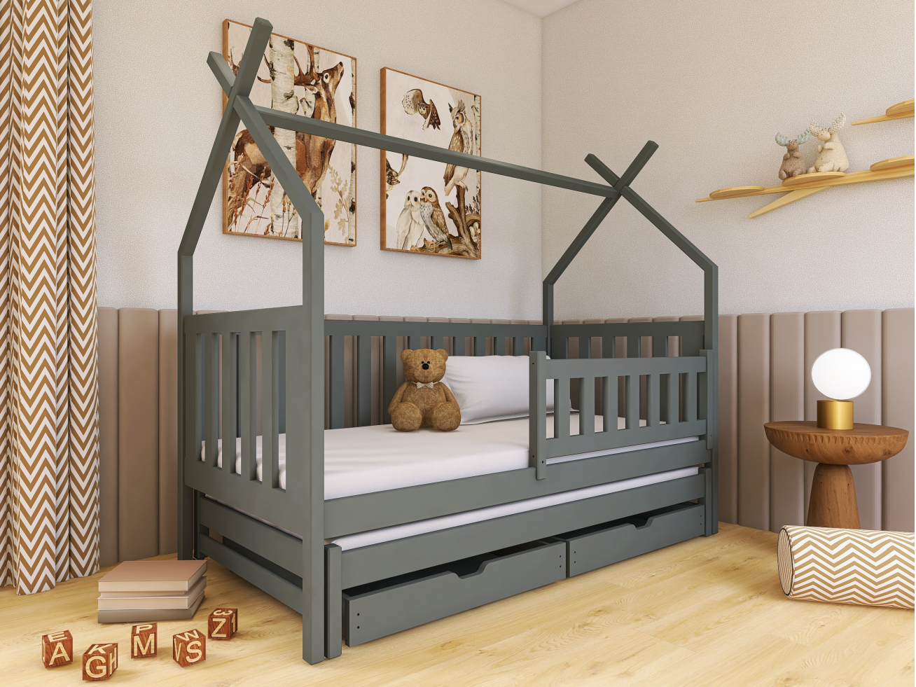 Dvigulė vaikiška lova su stalčiais TYTUS 90x190 1