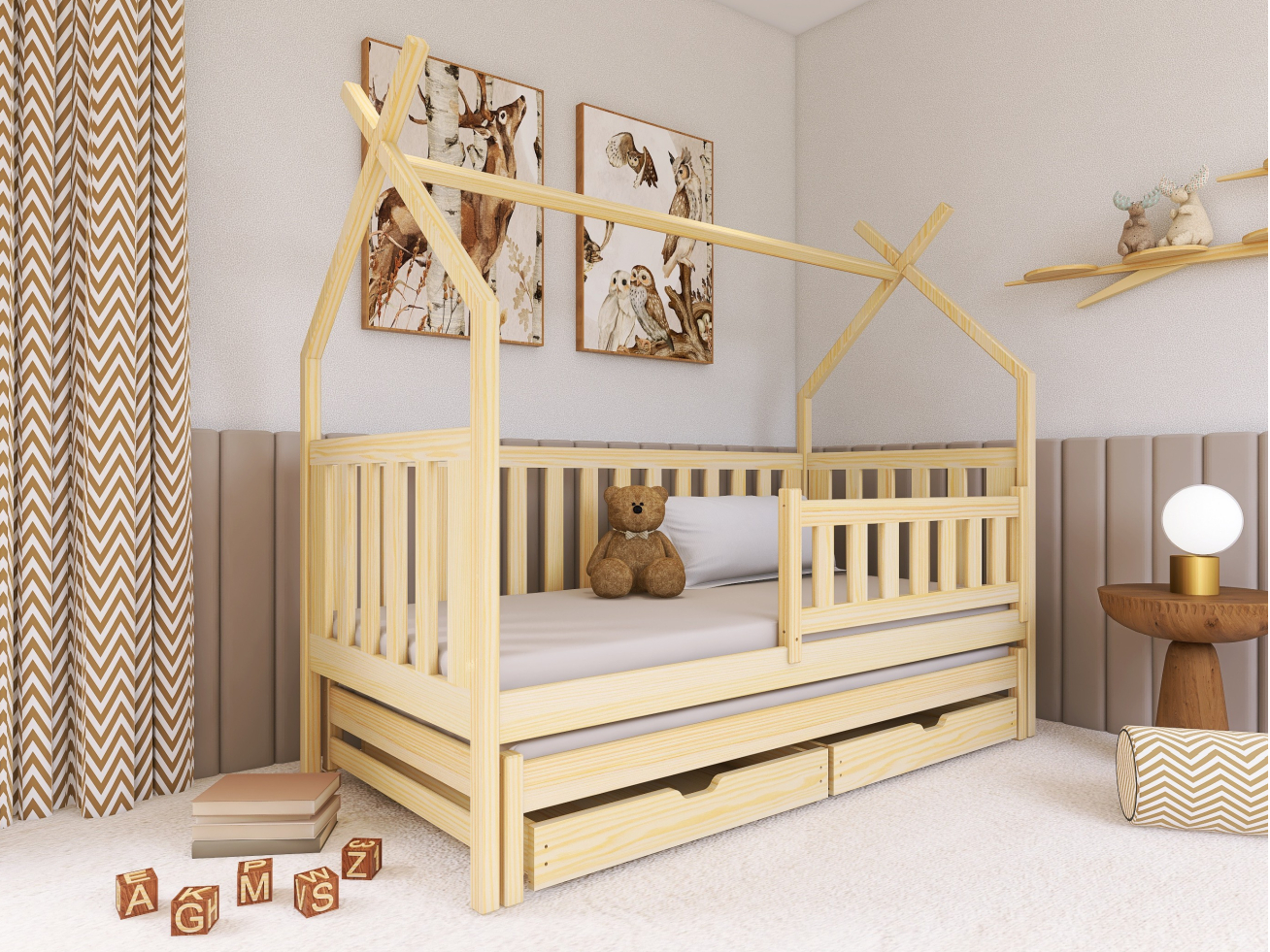 Dvigulė vaikiška lova su stalčiais TYTUS 90x190