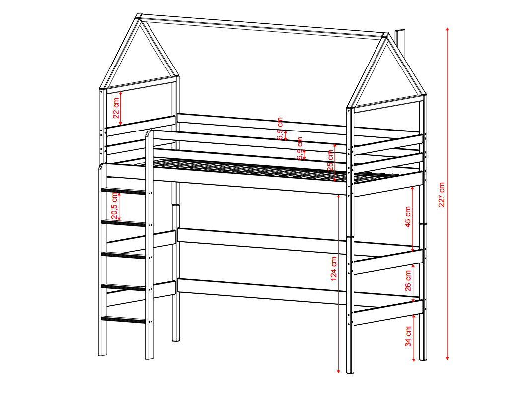 Antresolė lova namelis GLORIA 80x200 3