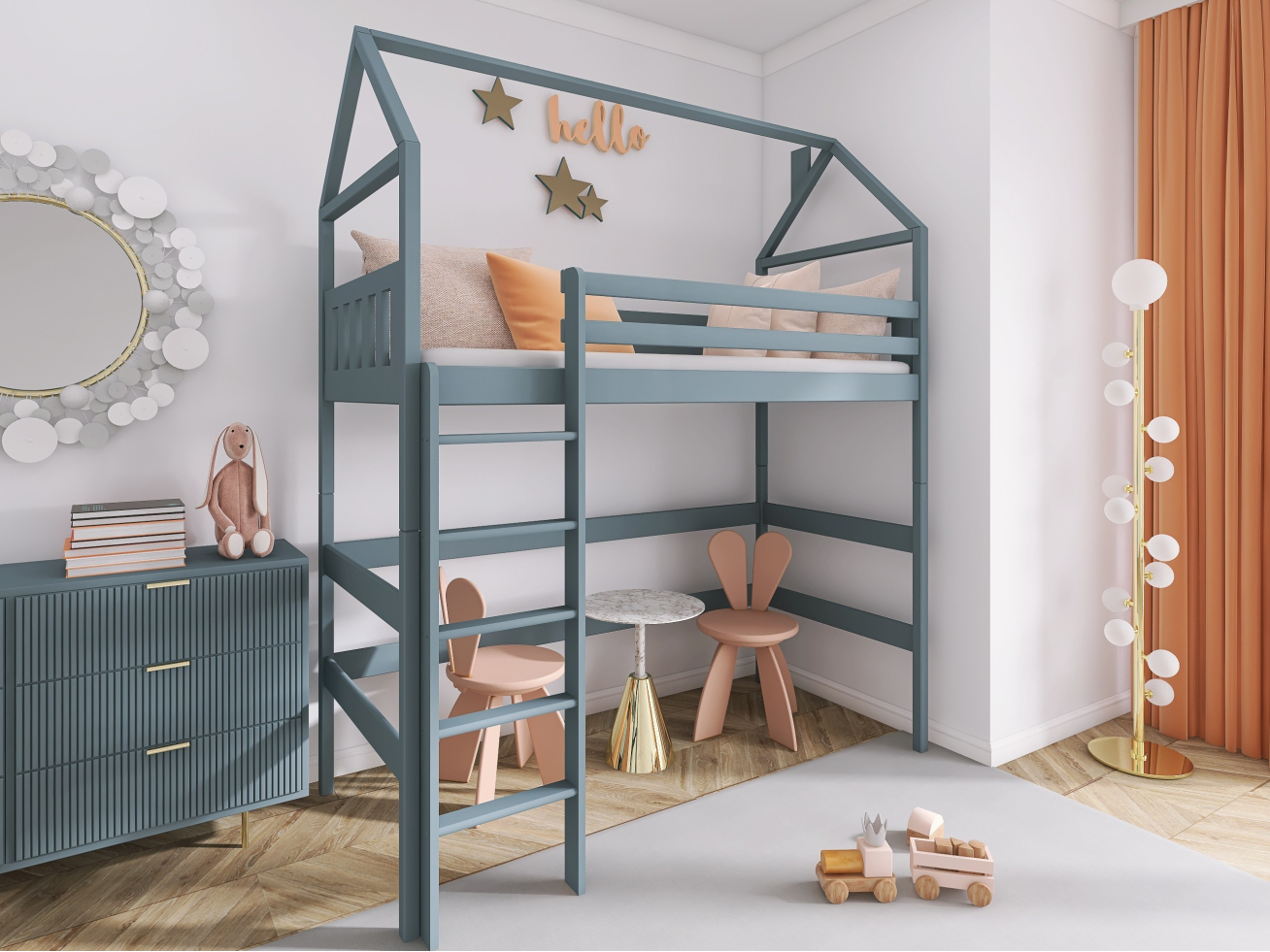 Antresolė lova namelis GLORIA 80x160 2