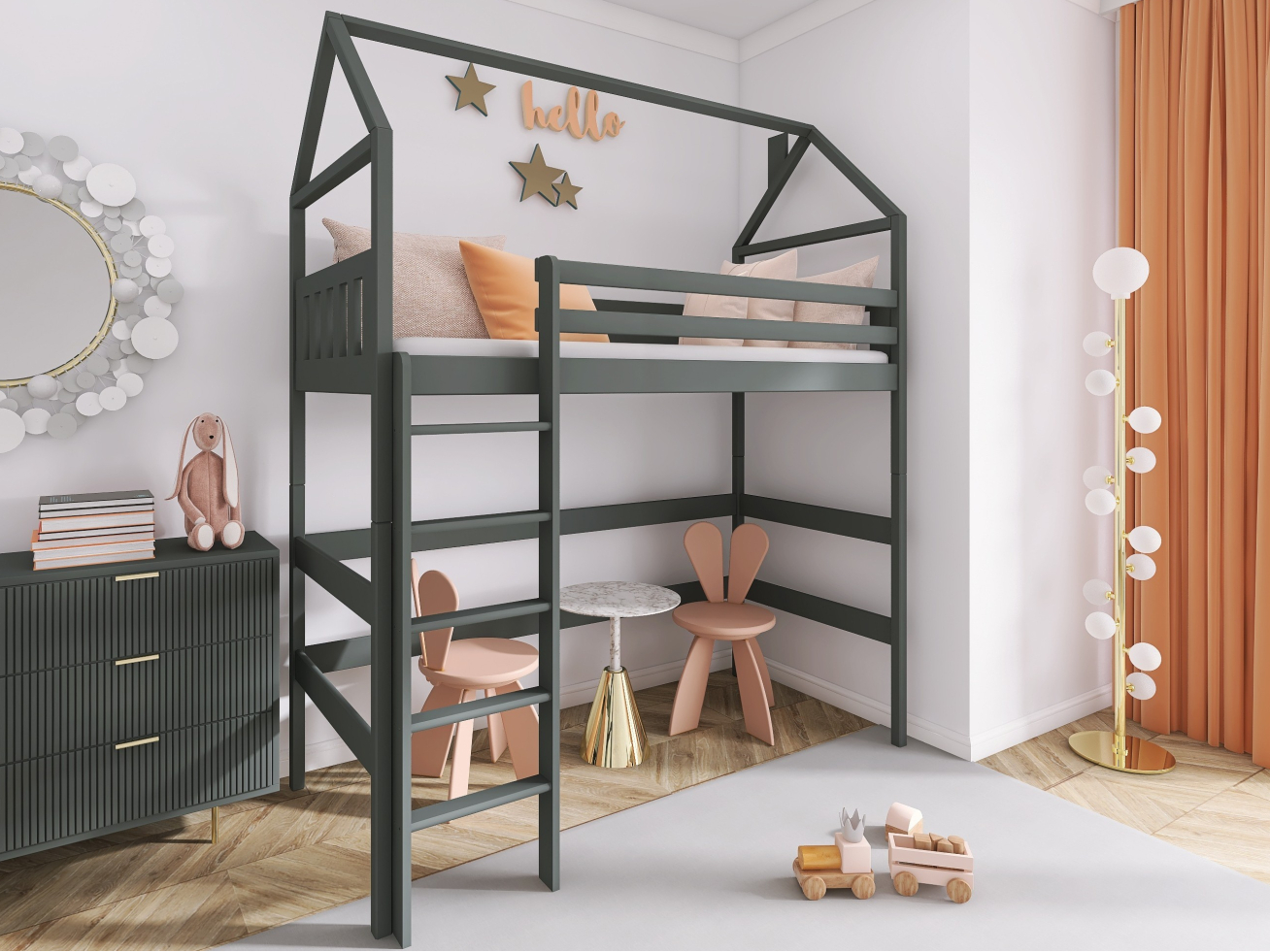 Antresolė lova namelis GLORIA 80x180 1 Antresolė lova namelis GLORIA 80x180 1