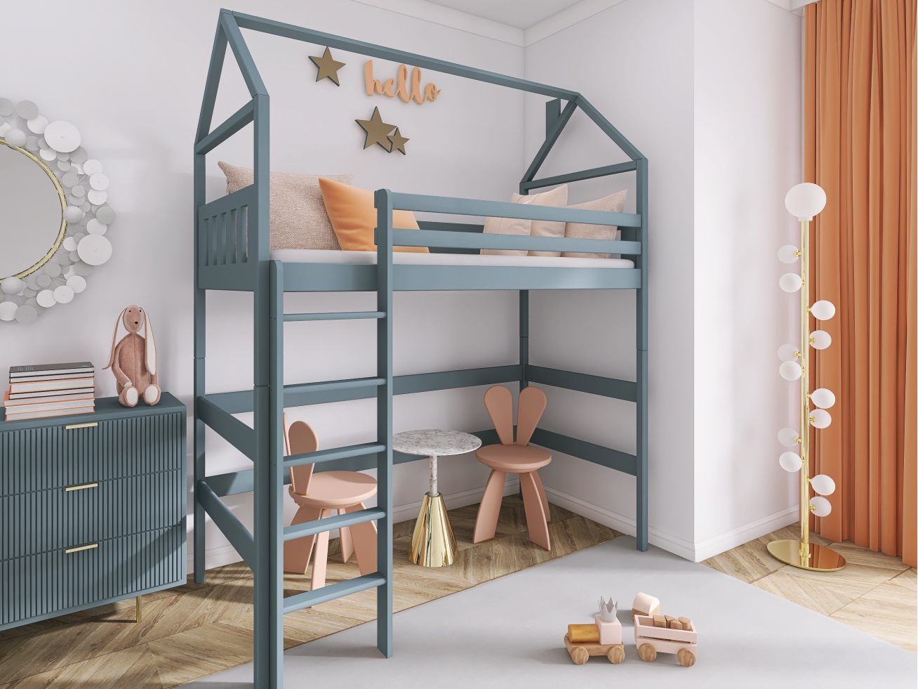 Antresolė lova namelis GLORIA 80x180 2 Antresolė lova namelis GLORIA 80x180 2