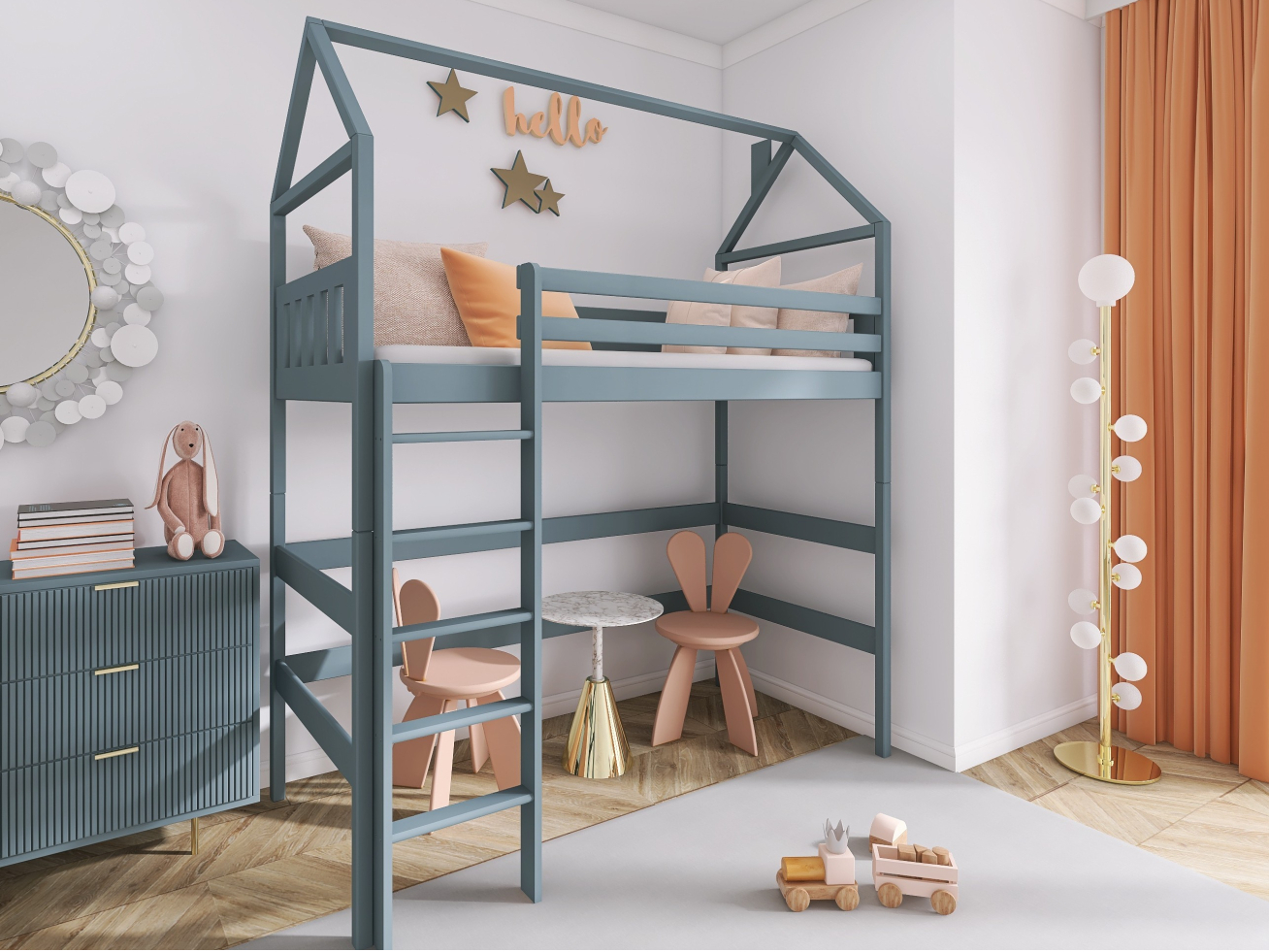Antresolė lova namelis GLORIA 80x200 2 Antresolė lova namelis GLORIA 80x200 2
