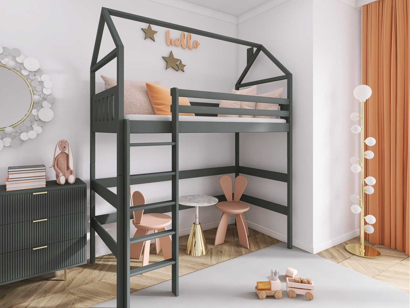 Antresolė lova namelis GLORIA 90x190 1 Antresolė lova namelis GLORIA 90x190 1