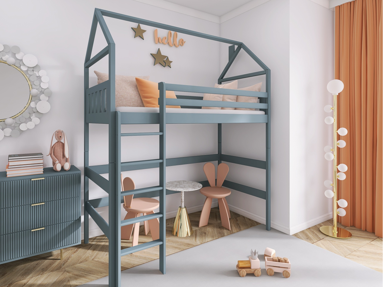 Antresolė lova namelis GLORIA 90x190 2