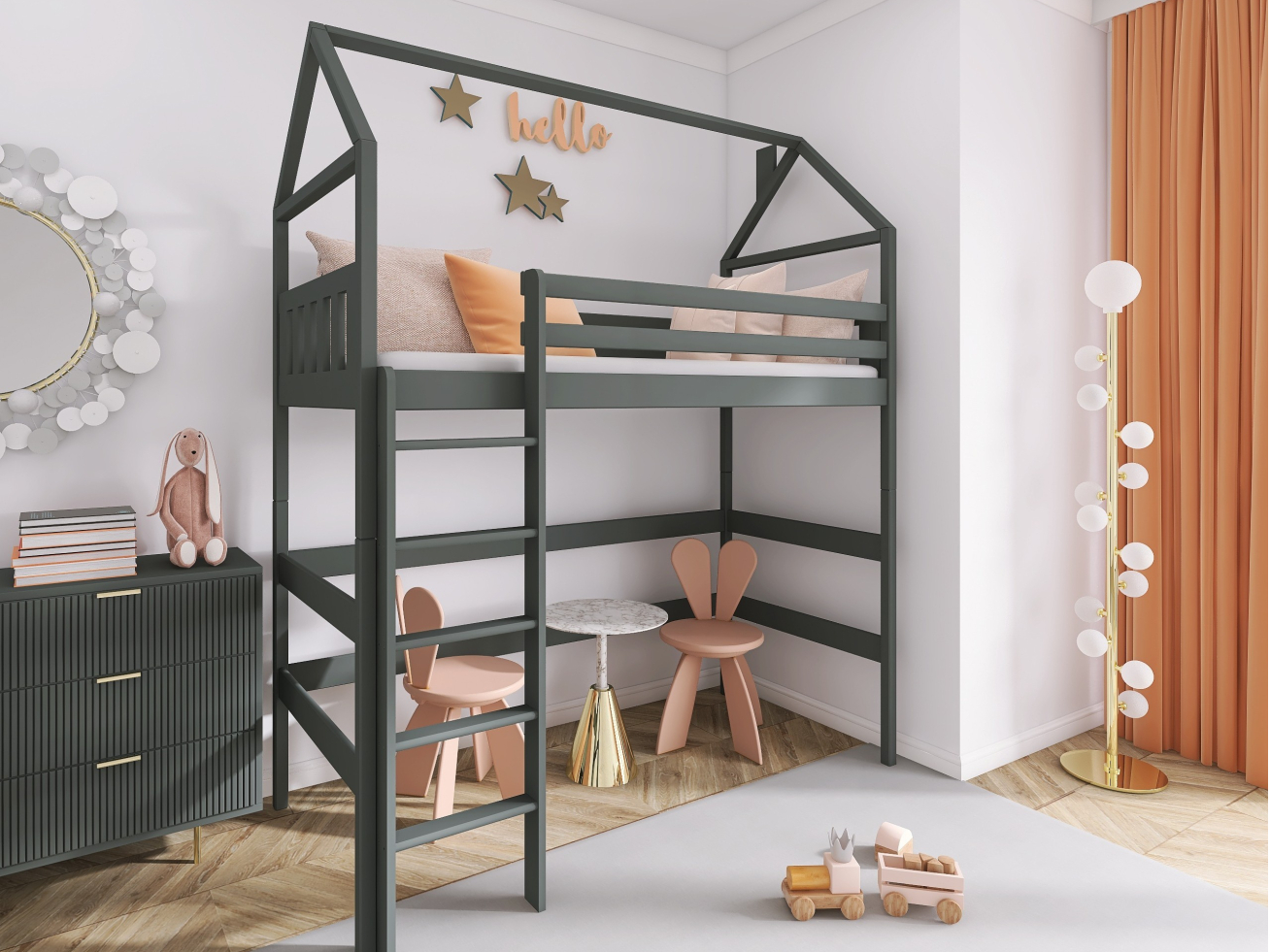 Antresolė lova namelis GLORIA 90x200 1 Antresolė lova namelis GLORIA 90x200 1