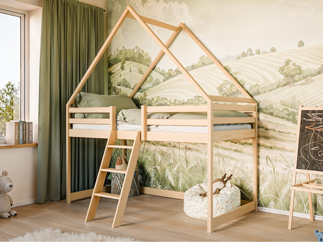 Antresolė lova namelis MOON 90x200