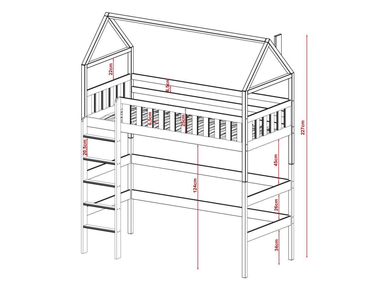 Antresolė lova namelis OTYLIA 80x160 4