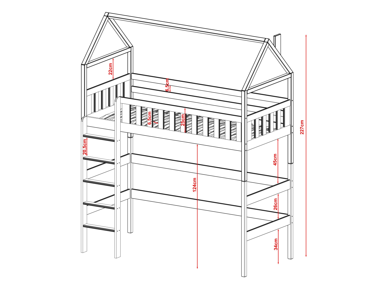 Antresolė lova namelis OTYLIA 80x200 4