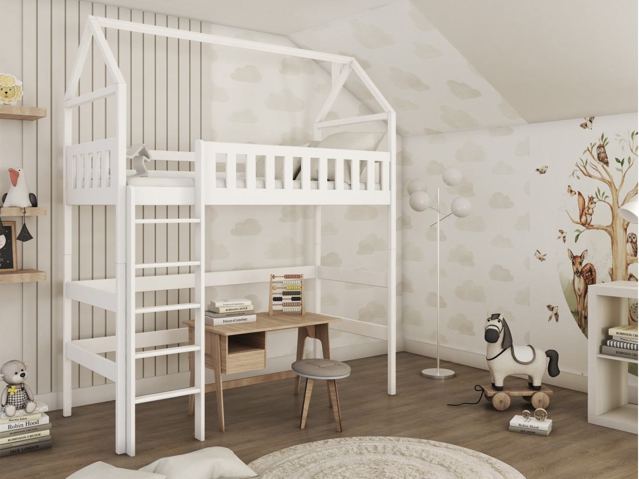 Antresolė lova namelis OTYLIA 80x200 Antresolė lova namelis OTYLIA 80x200