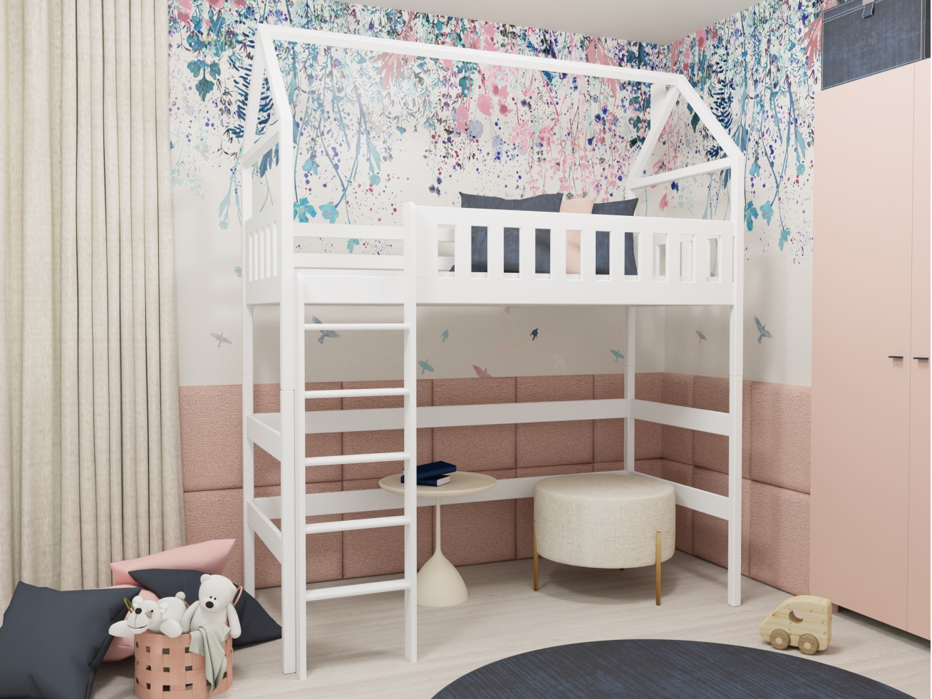 Antresolė lova namelis OTYLIA 90x200 1