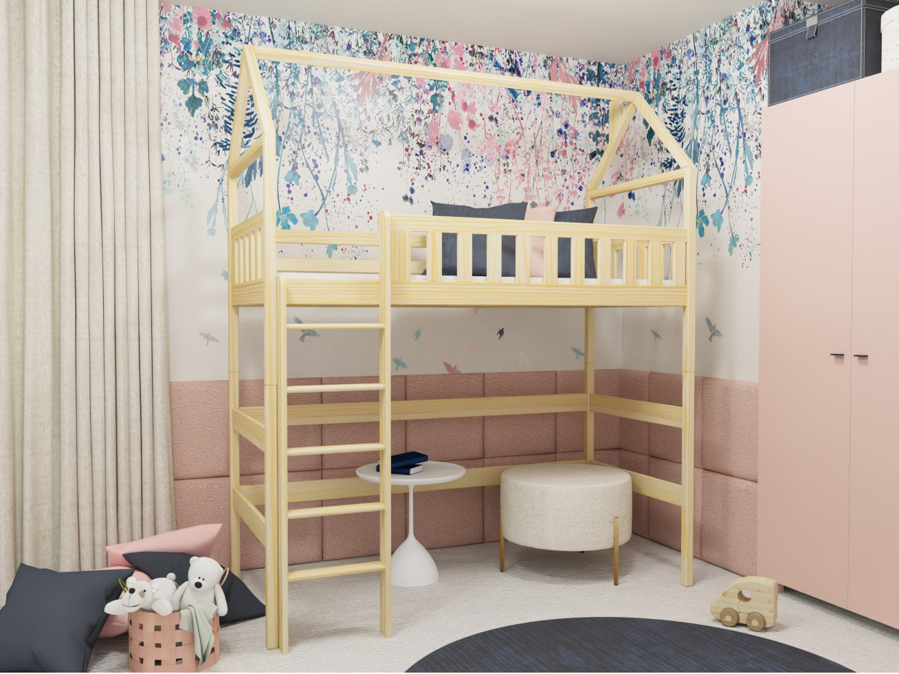 Antresolė lova namelis OTYLIA 90x200 3