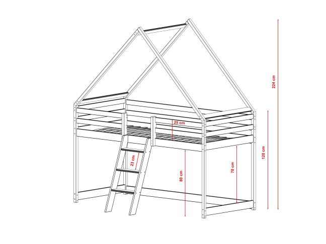 Antresolė lova namelis MOON 90x200 2
