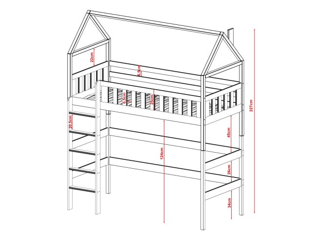 Antresolė lova namelis OTYLIA 80x160 4