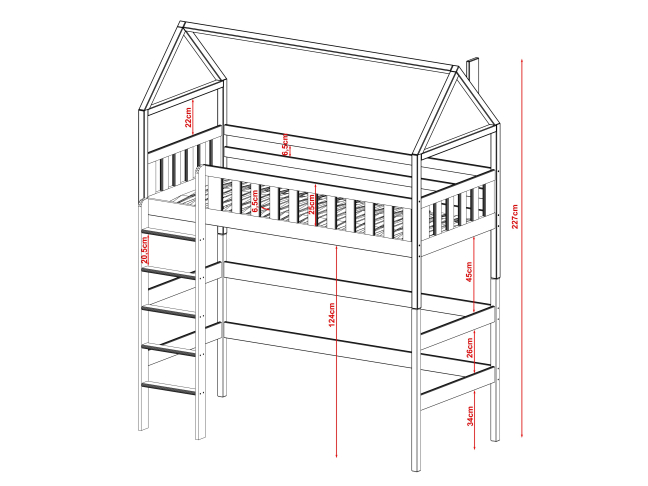 Antresolė lova namelis OTYLIA 80x200 4