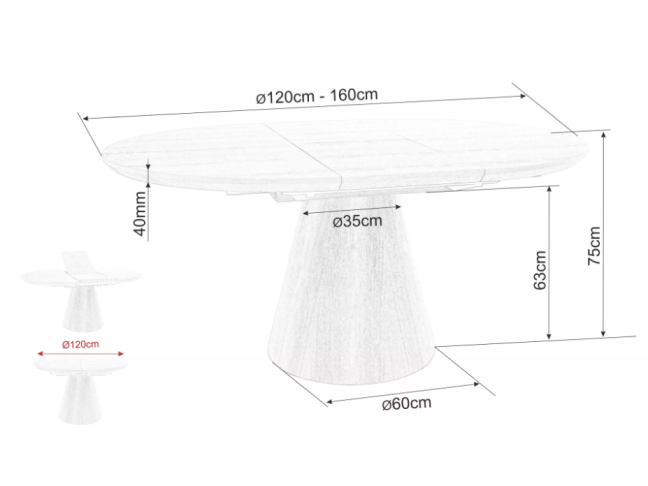 Išskleidžiamas apvalus stalas ANGEL II 120(160) 10