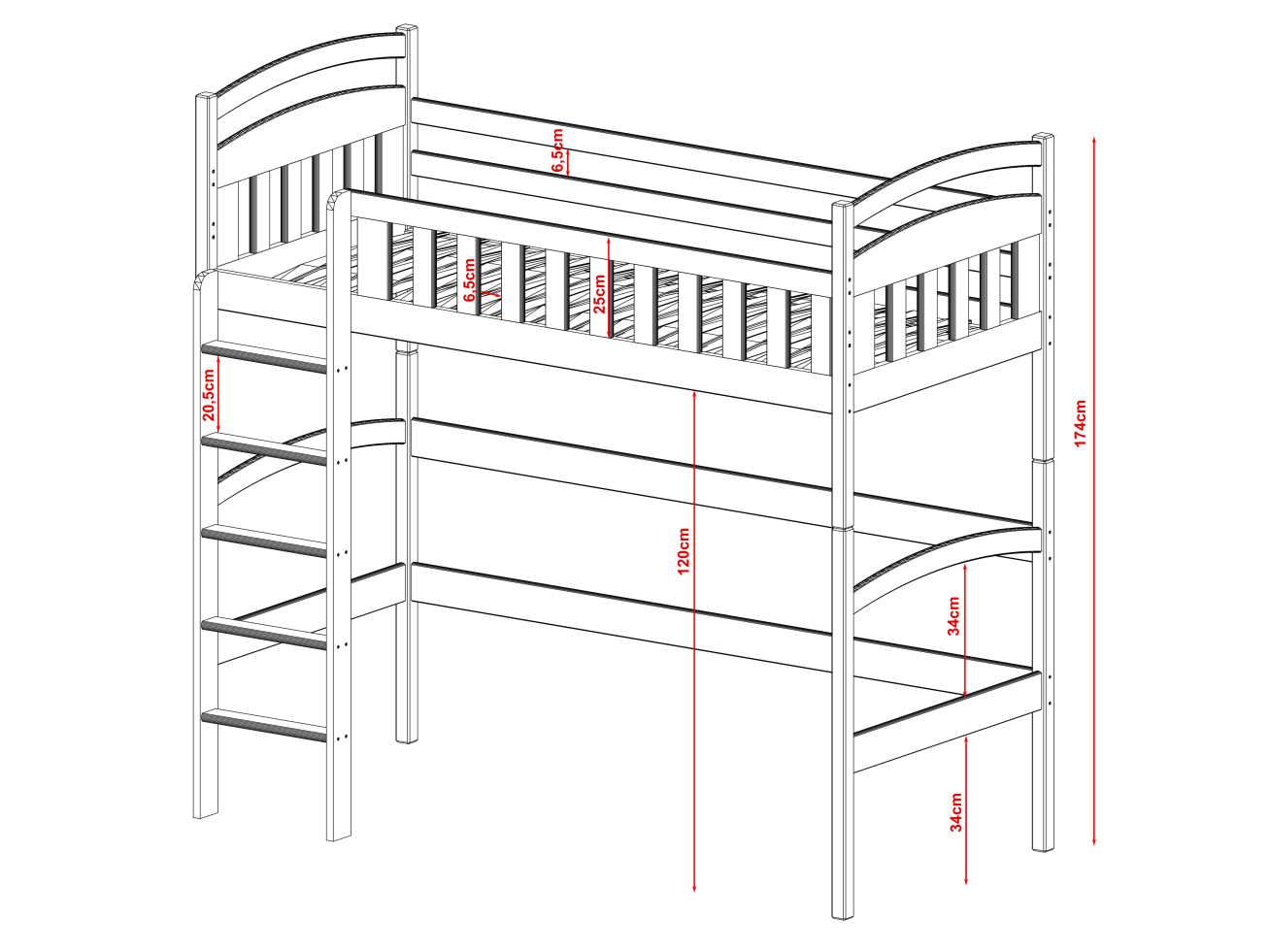 Aukšta vaikiška lova MIA 90x200 4