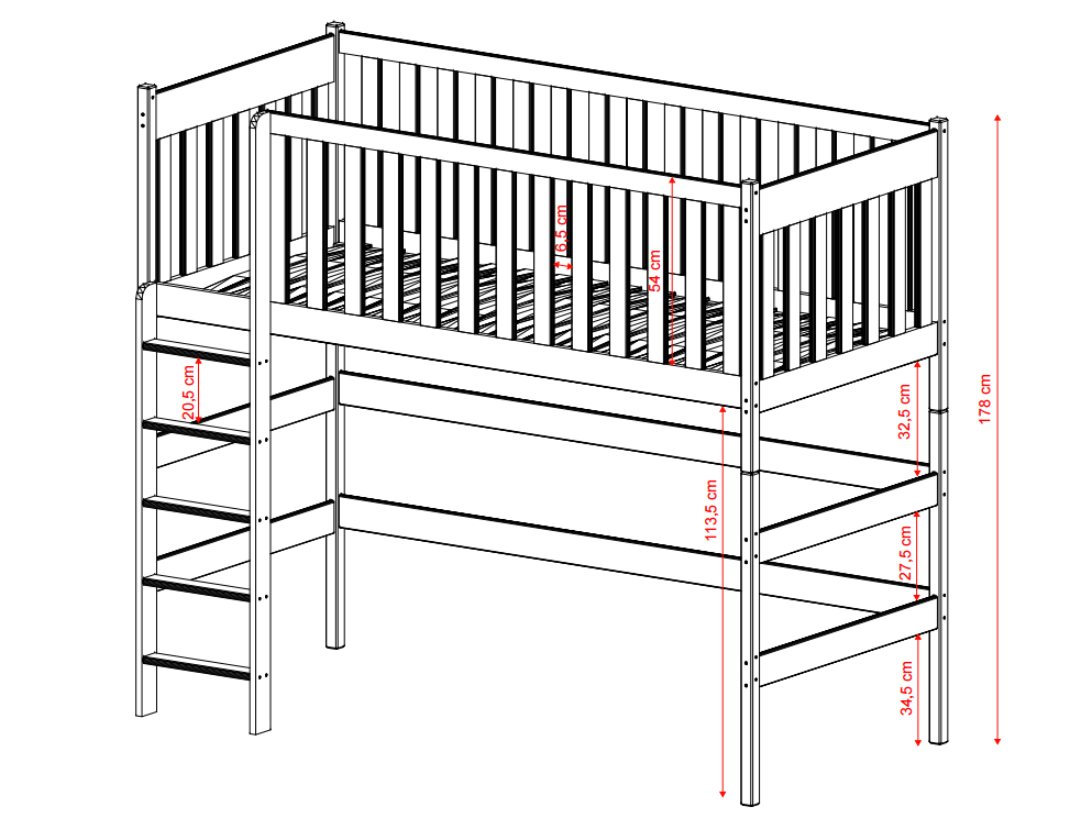 Aukšta vaikiška lova LAURA 80x200 4