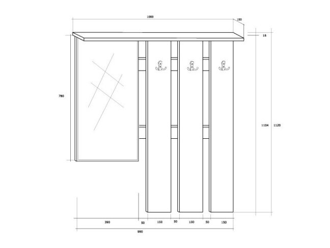 Drabužių kabykla su veidrodžiu JULIA 1