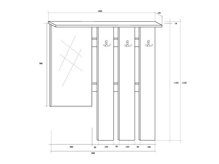 Drabužių kabykla su veidrodžiu JULIA 1