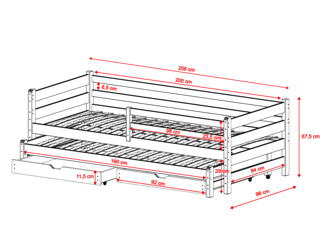 Dvigulė vaikiška lova su stalčiais HABI 90x200 4 Dvigulė vaikiška lova su stalčiais HABI 90x200 4