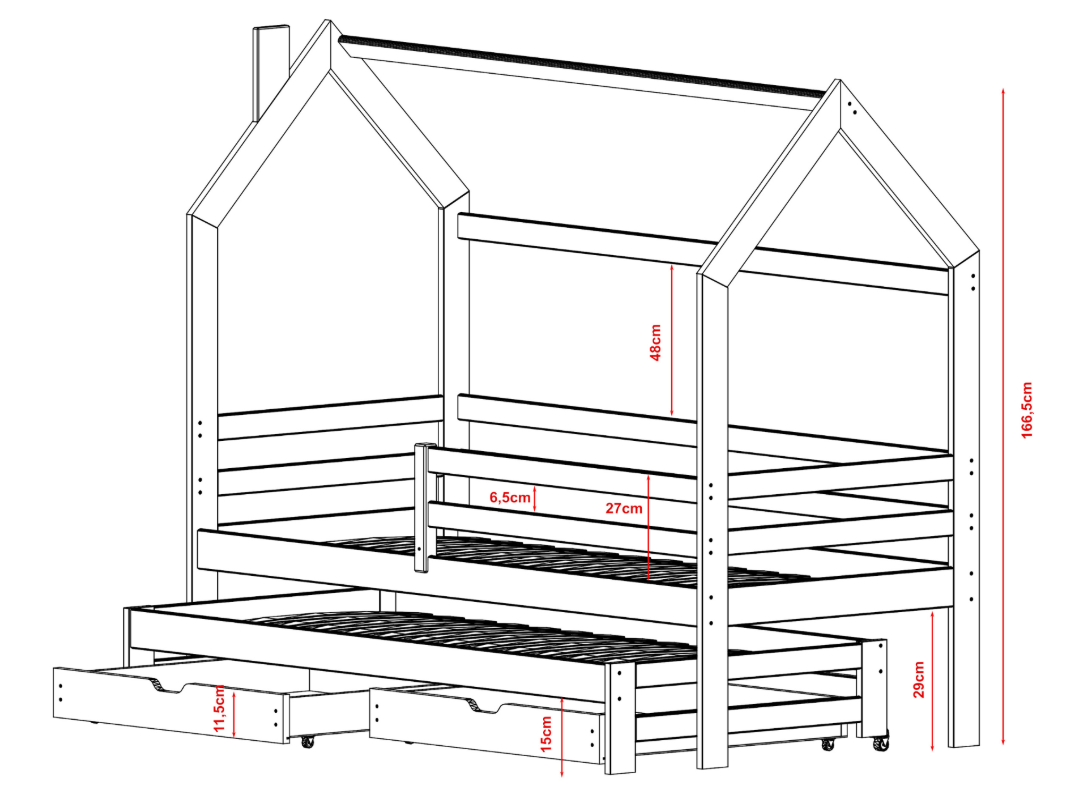 Dvigulė vaikiška lova su stalčiais DANIEL 90x200 5 Dvigulė vaikiška lova su stalčiais DANIEL 90x200 5
