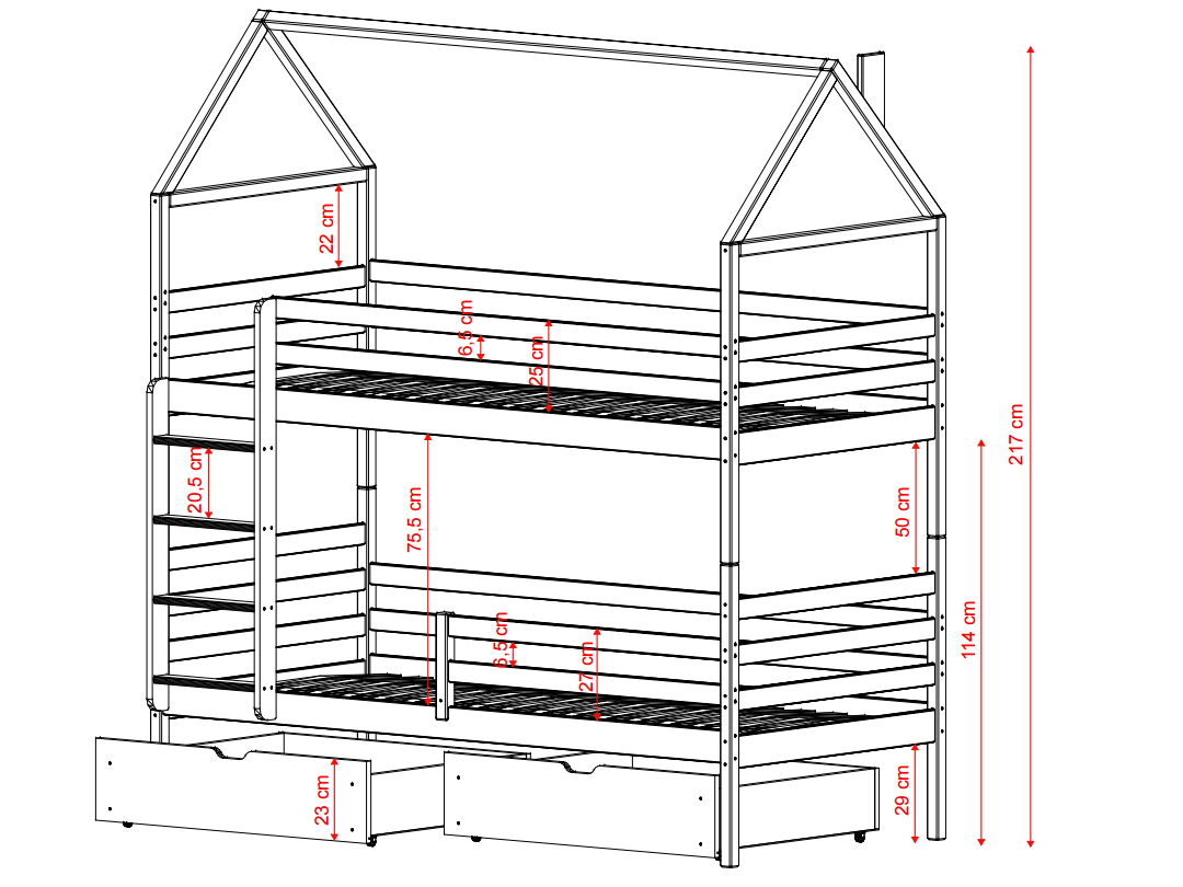 Dviaukštė vaikiška lova su stalčiais ALEX 80x160 5 Dviaukštė vaikiška lova su stalčiais ALEX 80x160 5