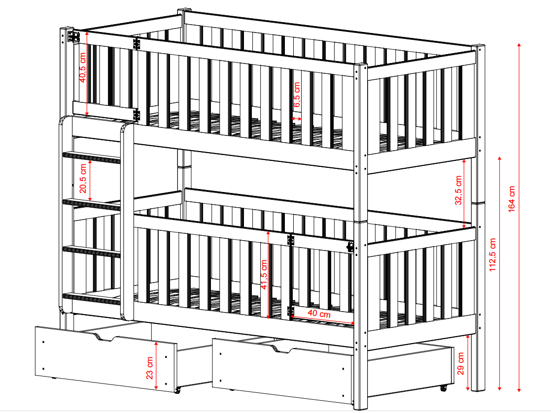 Dviaukštė vaikiška lova su stalčiais KSAWERY 80x180 12 Dviaukštė vaikiška lova su stalčiais KSAWERY 80x180 12