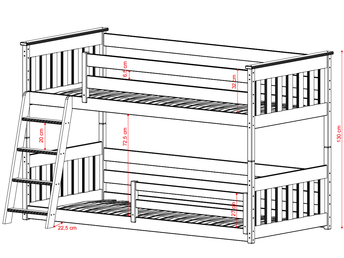 Dviaukštė vaikiška lova KEVIN 80x180 4 Dviaukštė vaikiška lova KEVIN 80x180 4