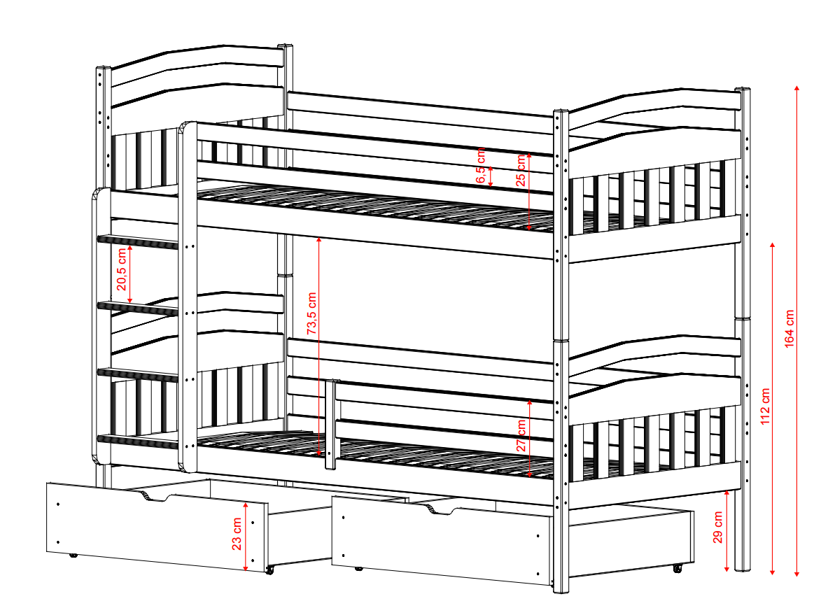 Dviaukštė vaikiška lova su stalčiais GABI 90x190 4