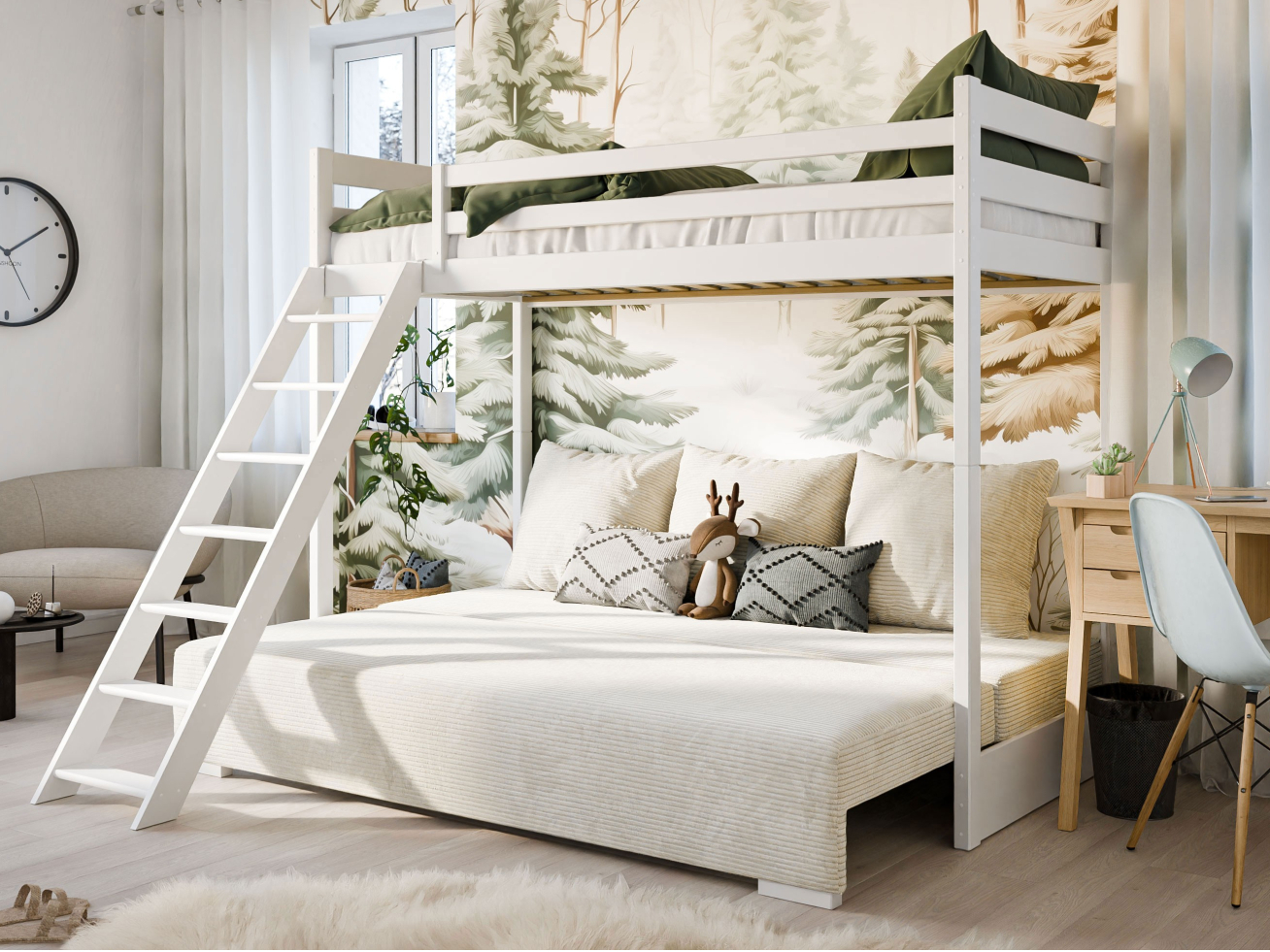 Dviaukštė išskleidžiama vaikiška lova SOFINO 90x200/140x200 Dviaukštė išskleidžiama vaikiška lova SOFINO 90x200/140x200