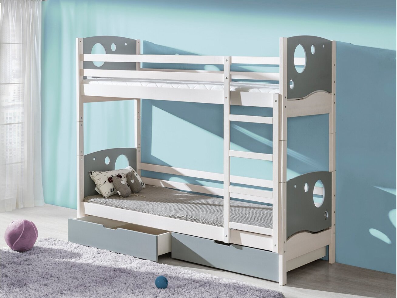 Dviaukštė lova su stalčiais KEVIN 190x80 Dviaukštė lova su stalčiais KEVIN 190x80