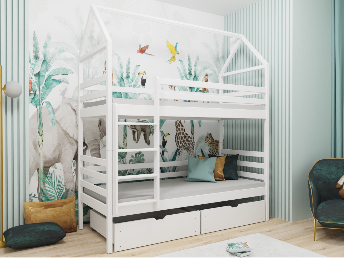 Dviaukštė vaikiška lova su stalčiais ALEX 80x160