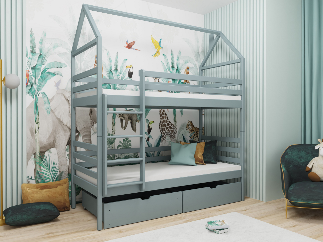 Dviaukštė vaikiška lova su stalčiais ALEX 80x160 3