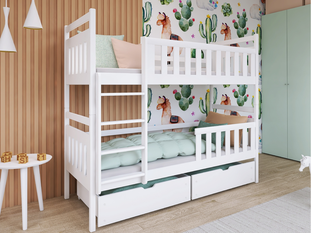 Dviaukštė vaikiška lova su stalčiais MONIKA 80x160