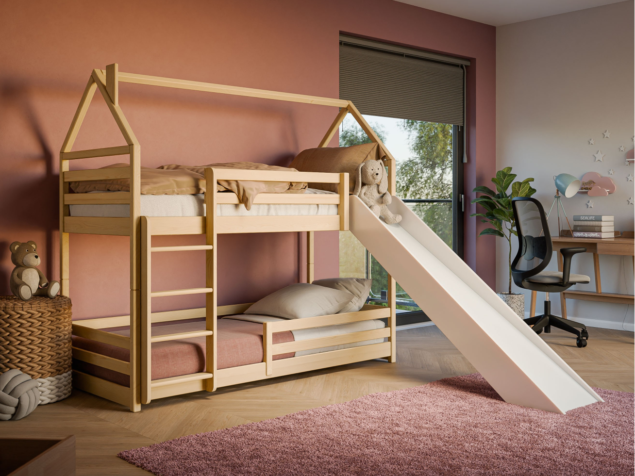 Dviaukštė vaikiška lova su čiuožykla PLAY 80x200 1 Dviaukštė vaikiška lova su čiuožykla PLAY 80x200 1