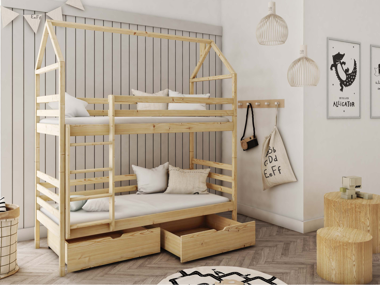 Dviaukštė vaikiška lova su stalčiais ALEX 80x200 2