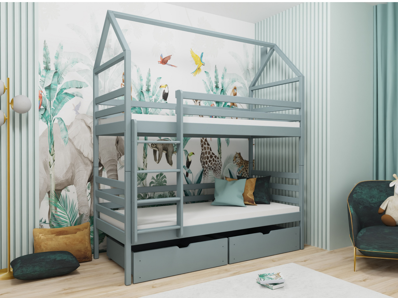 Dviaukštė vaikiška lova su stalčiais ALEX 80x200 3 Dviaukštė vaikiška lova su stalčiais ALEX 80x200 3