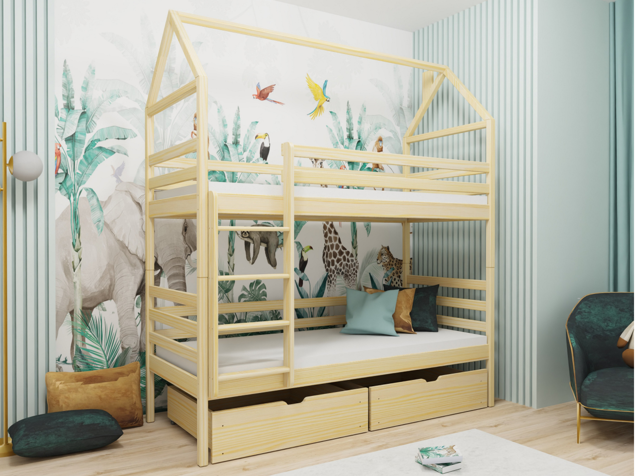 Dviaukštė vaikiška lova su stalčiais ALEX 80x200 4 Dviaukštė vaikiška lova su stalčiais ALEX 80x200 4