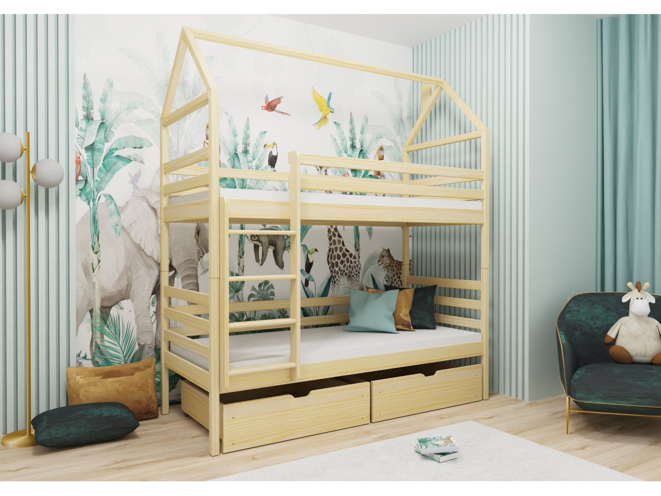 Dviaukštė vaikiška lova su stalčiais ALEX 90x200 4