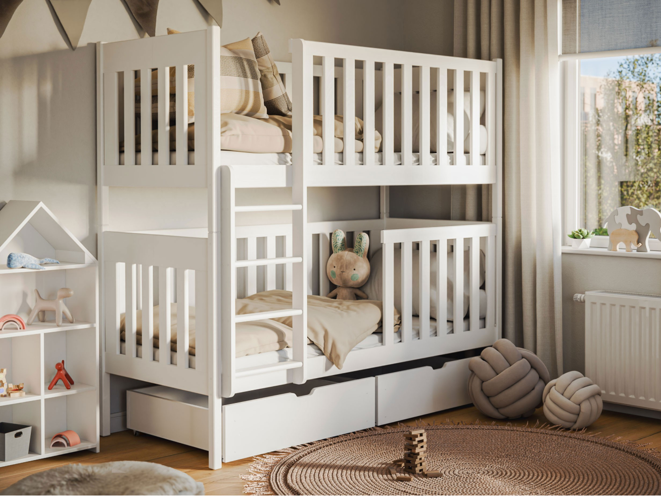 Dviaukštė vaikiška lova su stalčiais DAWID 80x160