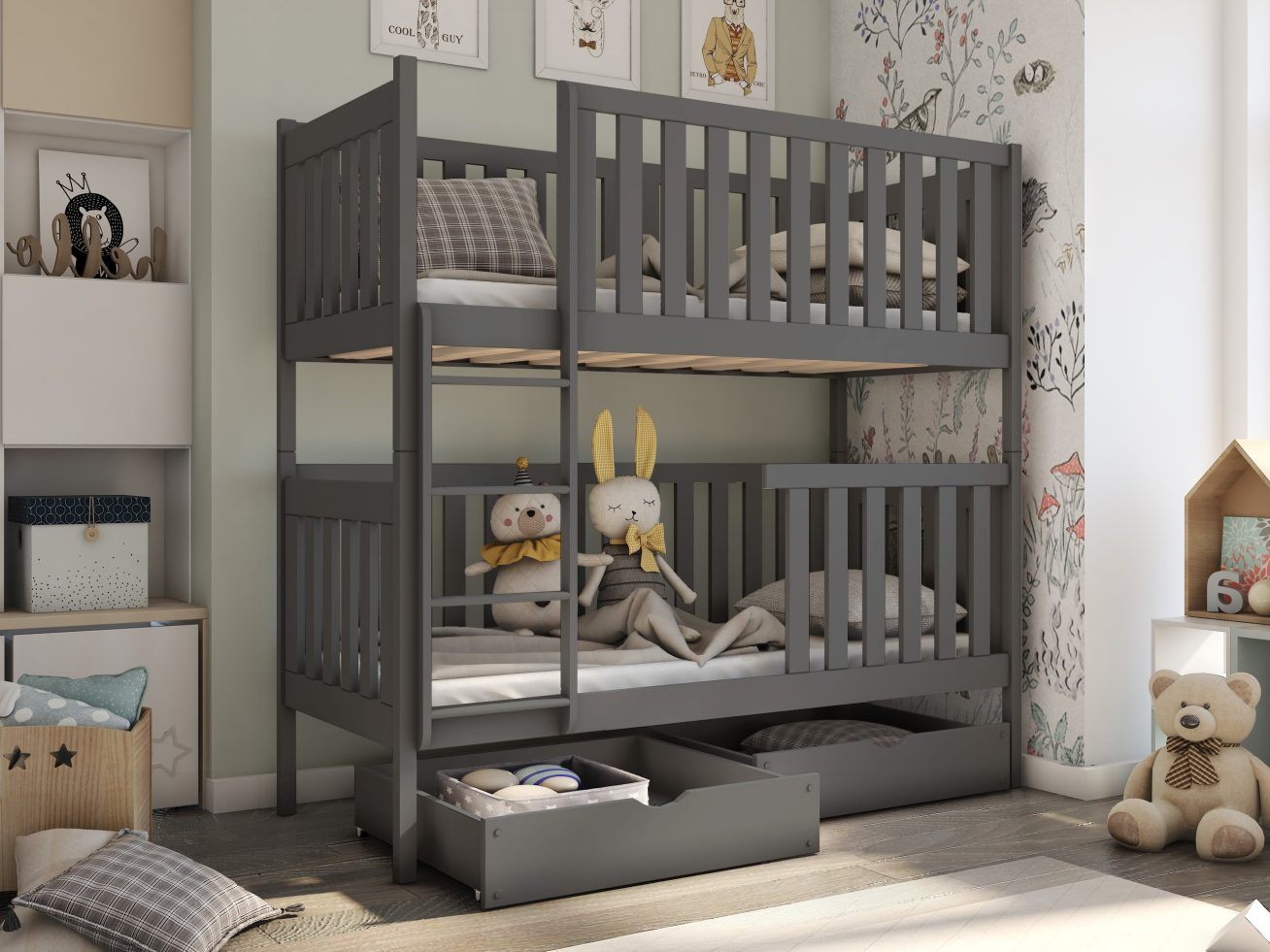 Dviaukštė vaikiška lova su stalčiais DAWID 80x160 1 Dviaukštė vaikiška lova su stalčiais DAWID 80x160 1