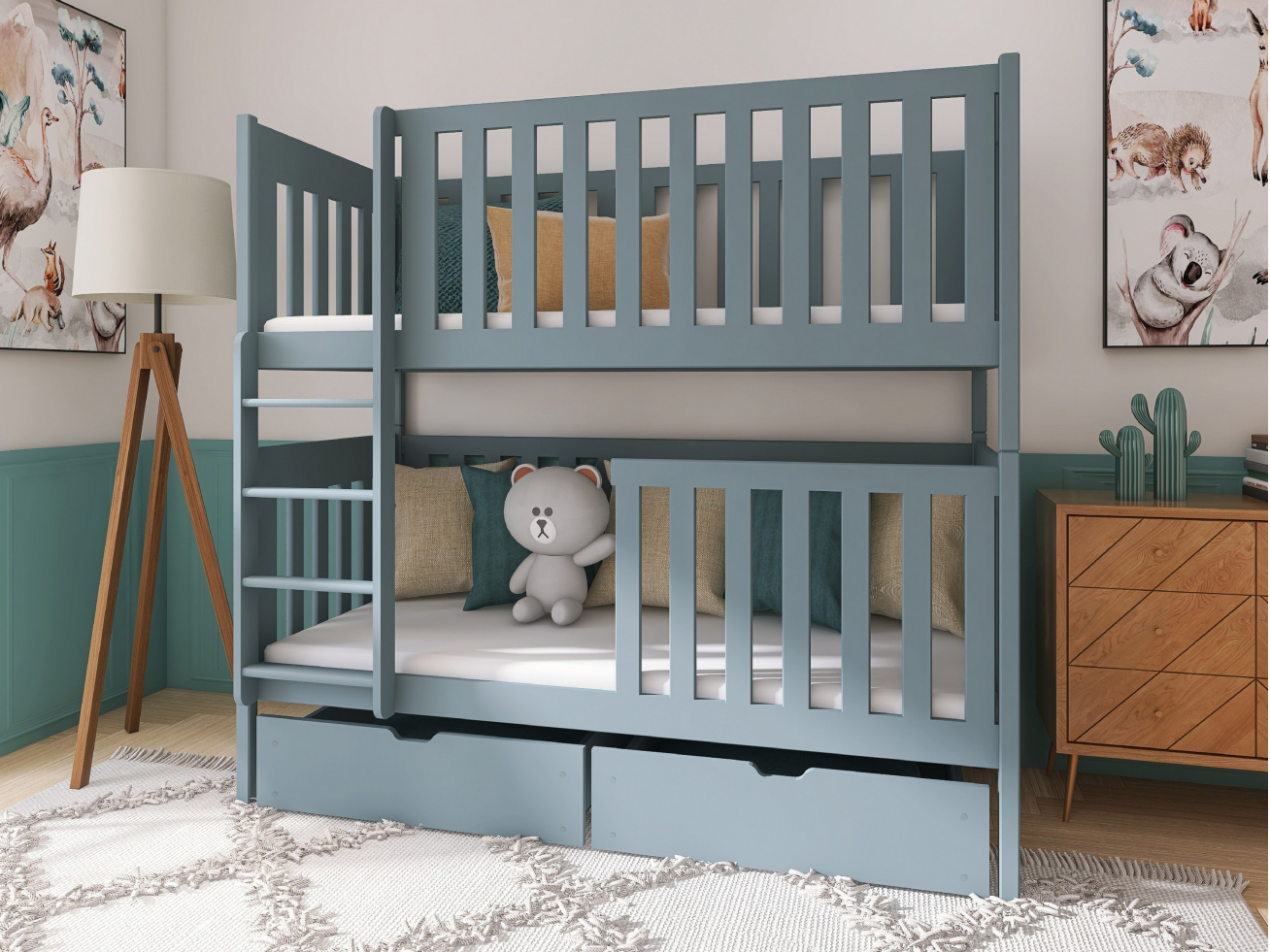 Dviaukštė vaikiška lova su stalčiais DAWID 80x180 2