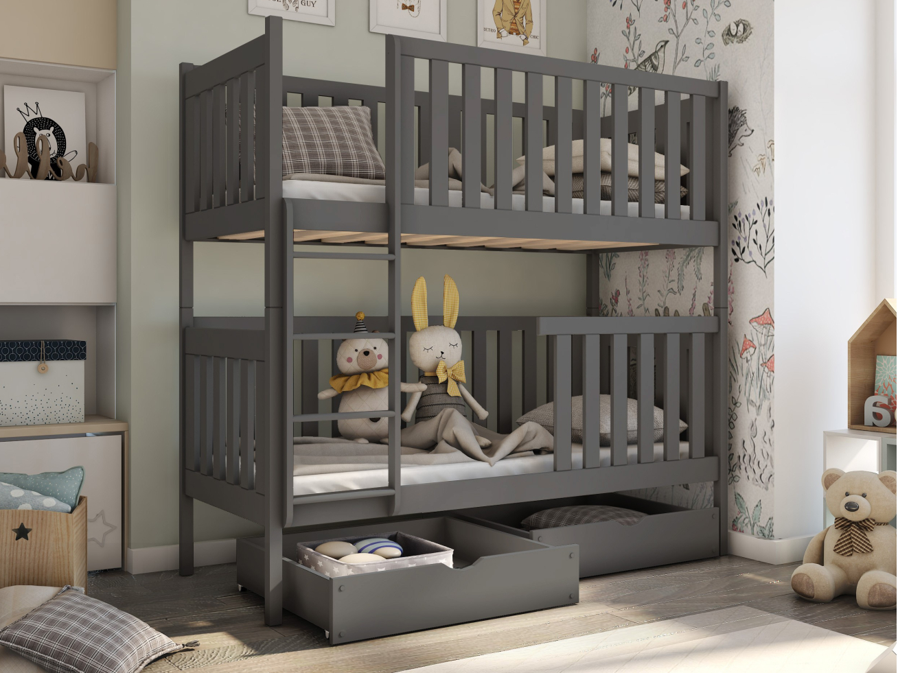 Dviaukštė vaikiška lova su stalčiais DAWID 80x200 11 Dviaukštė vaikiška lova su stalčiais DAWID 80x200 11