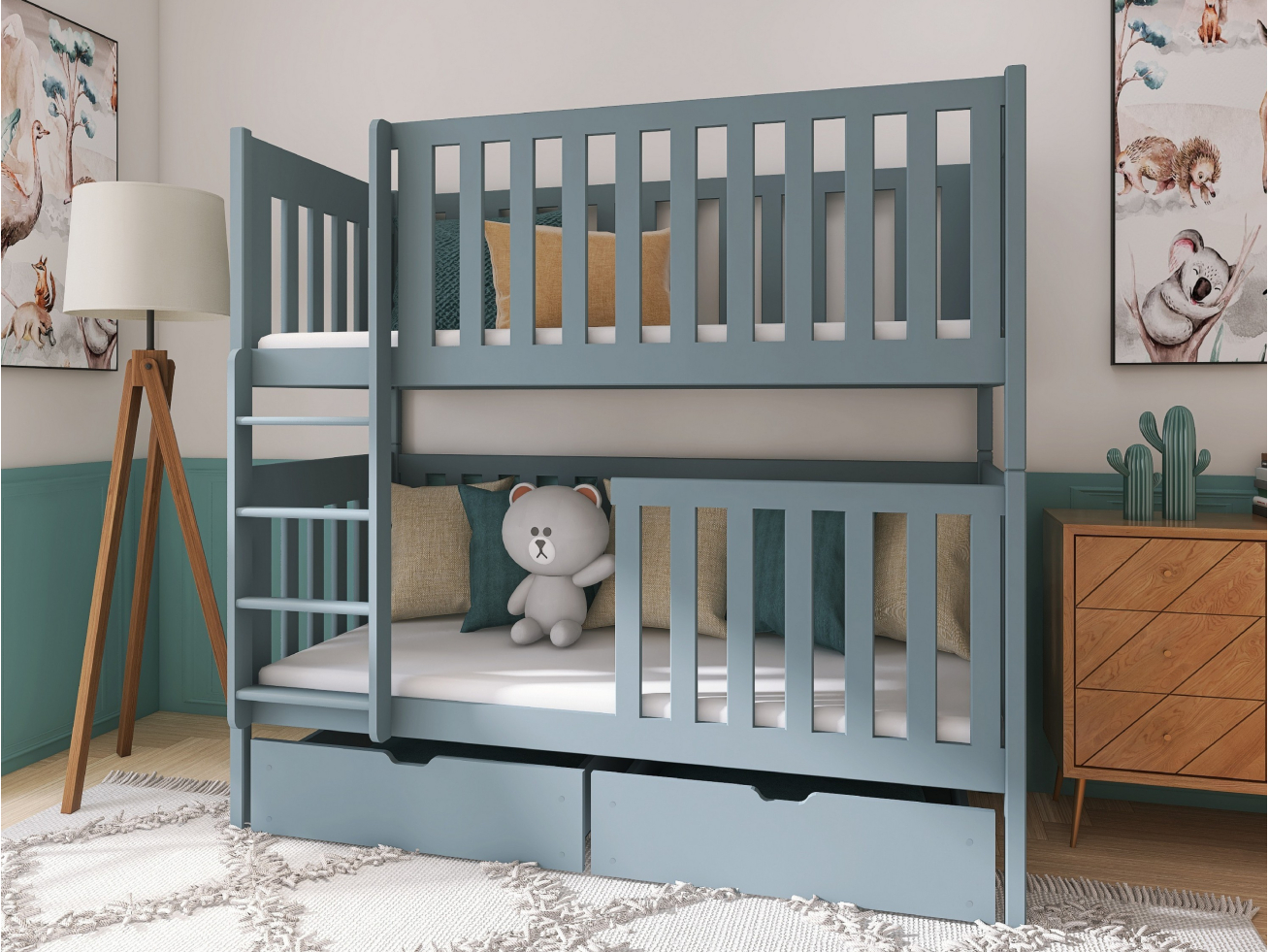 Dviaukštė vaikiška lova su stalčiais DAWID 80x200 2 Dviaukštė vaikiška lova su stalčiais DAWID 80x200 2