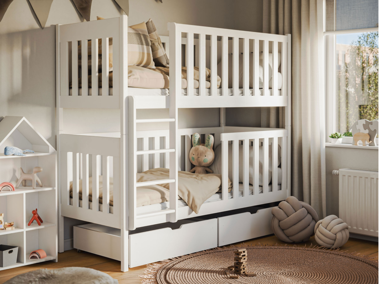 Dviaukštė vaikiška lova su stalčiais DAWID 90x190 Dviaukštė vaikiška lova su stalčiais DAWID 90x190