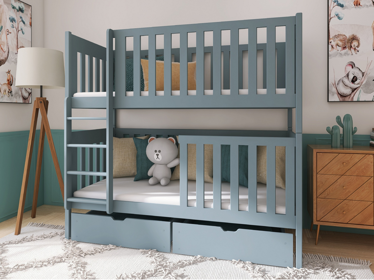 Dviaukštė vaikiška lova su stalčiais DAWID 90x190 4 Dviaukštė vaikiška lova su stalčiais DAWID 90x190 4