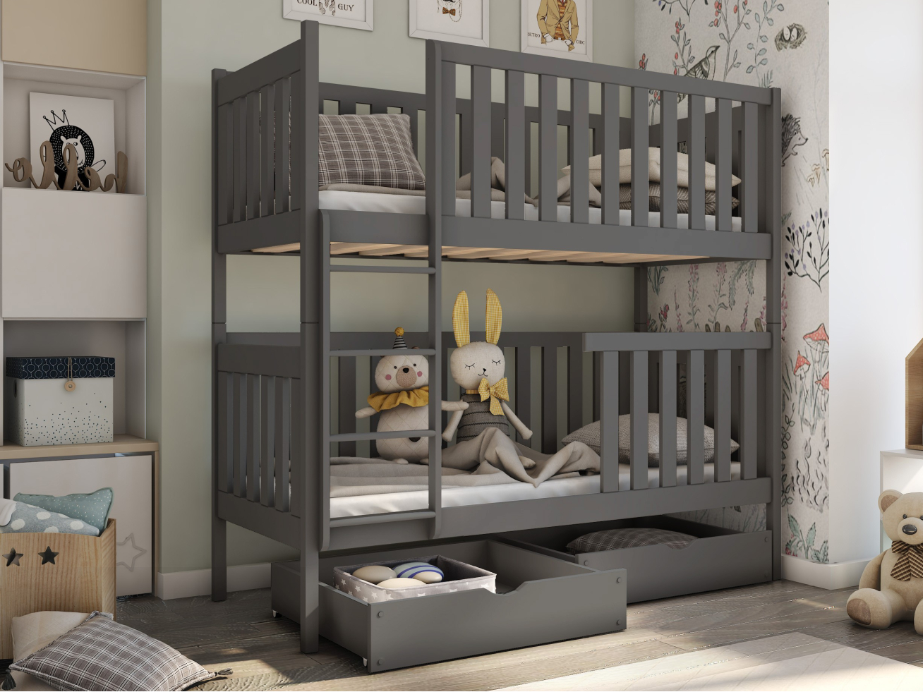 Dviaukštė vaikiška lova su stalčiais DAWID 90x200 3 Dviaukštė vaikiška lova su stalčiais DAWID 90x200 3