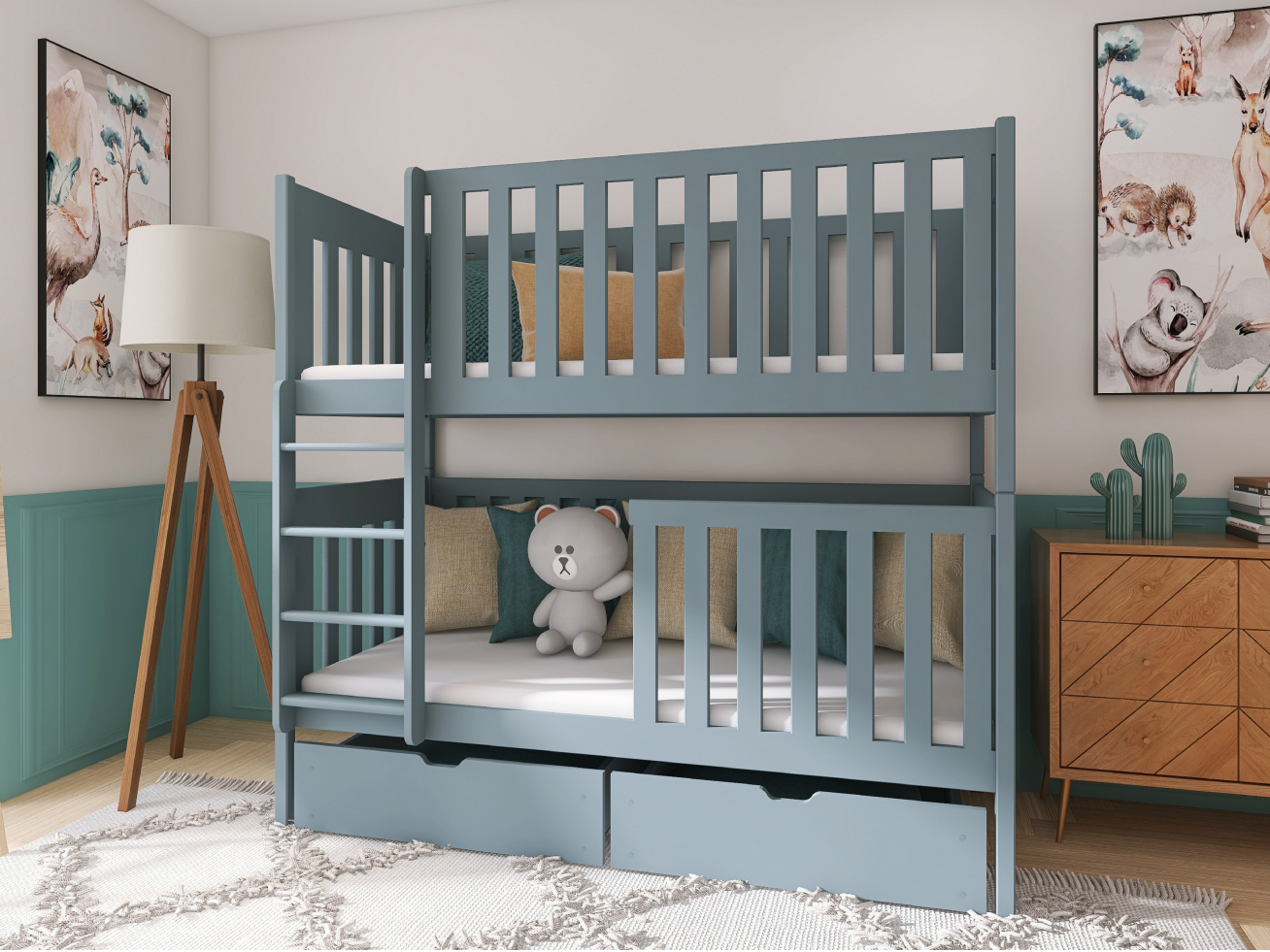 Dviaukštė vaikiška lova su stalčiais DAWID 90x200 4 Dviaukštė vaikiška lova su stalčiais DAWID 90x200 4