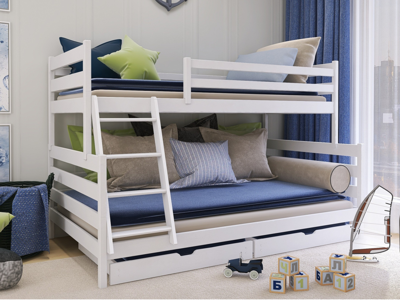 Dviaukštė vaikiška lova su stalčiais FAMI 90x200/120x200 Dviaukštė vaikiška lova su stalčiais FAMI 90x200/120x200